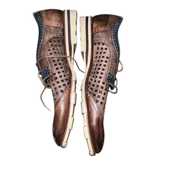 Harris Firenze Brown and Blue Men's Dress Shoes 8 - Picture 4 of 6